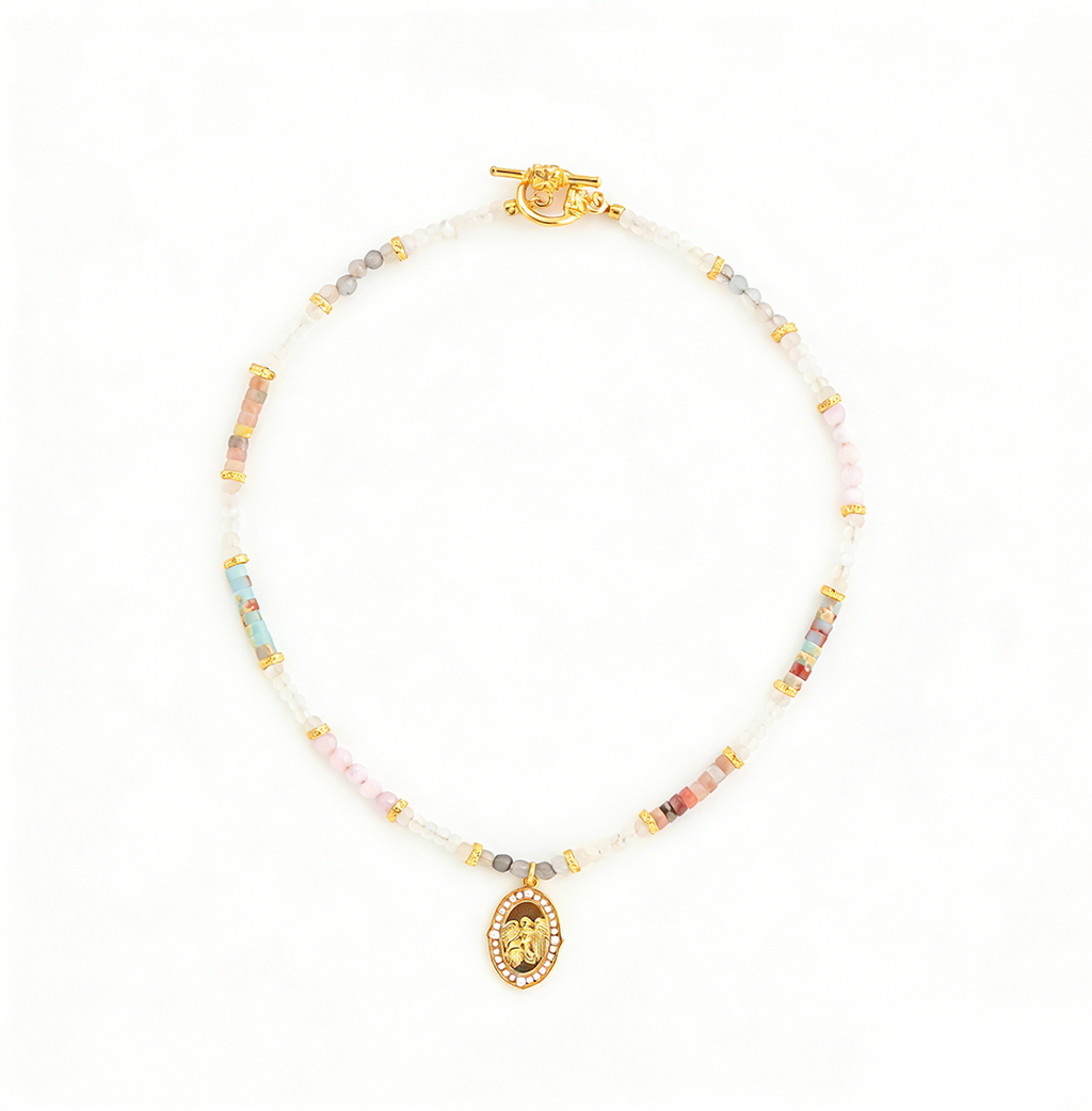 Natural Color Stone Pearl OT-Clasp Necklace