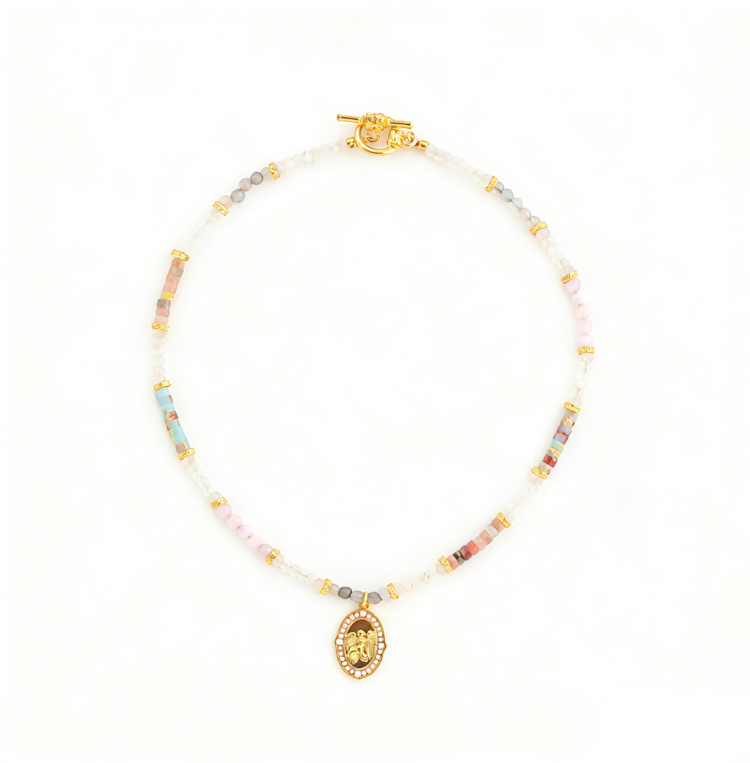 Natural Color Stone Pearl OT-Clasp Necklace