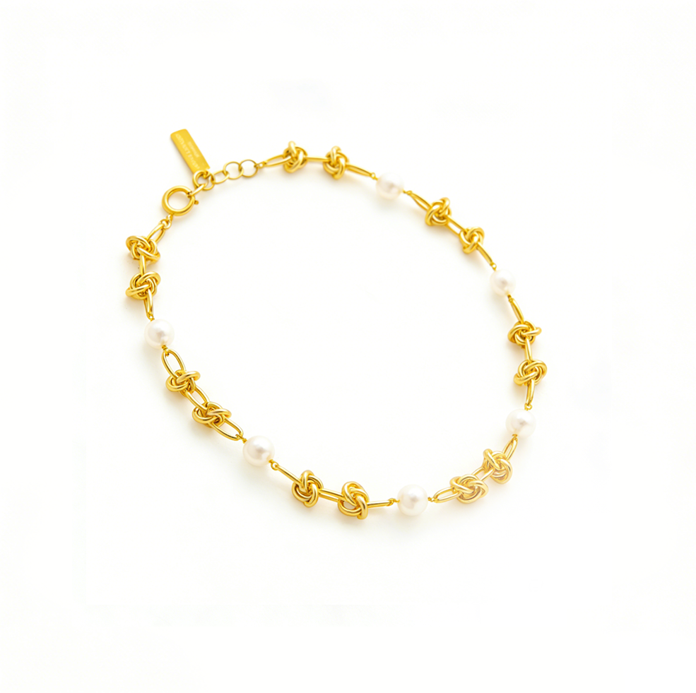 Trendy Knotted Pearl Necklace - Unique Metal Design