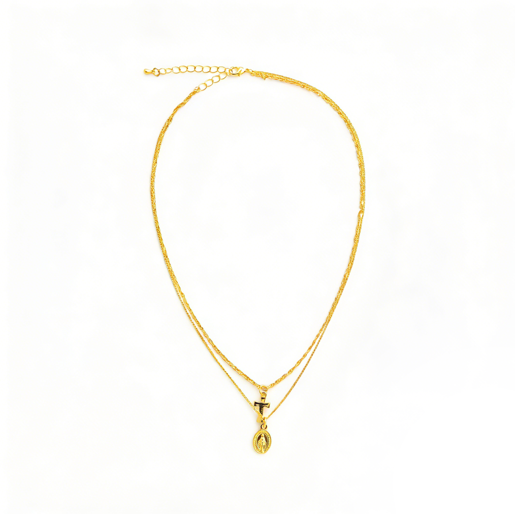 Euro-American Layered Clavicle Necklace - Coin & Cross Pendant