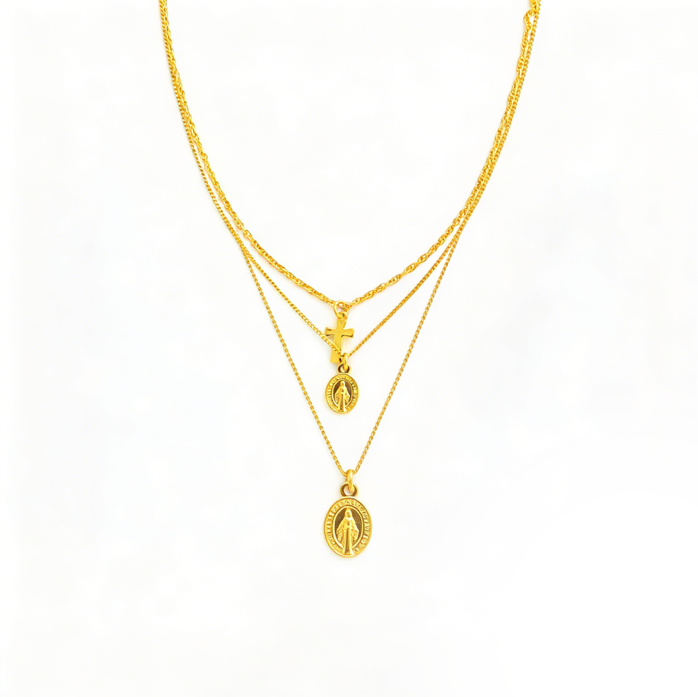 Euro-American Layered Clavicle Necklace - Coin & Cross Pendant