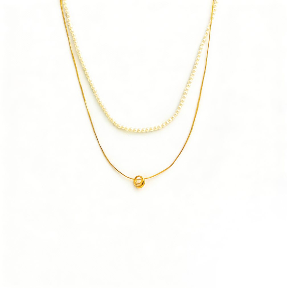 Korean Minimalist Small Rice Pearl Layered Necklace