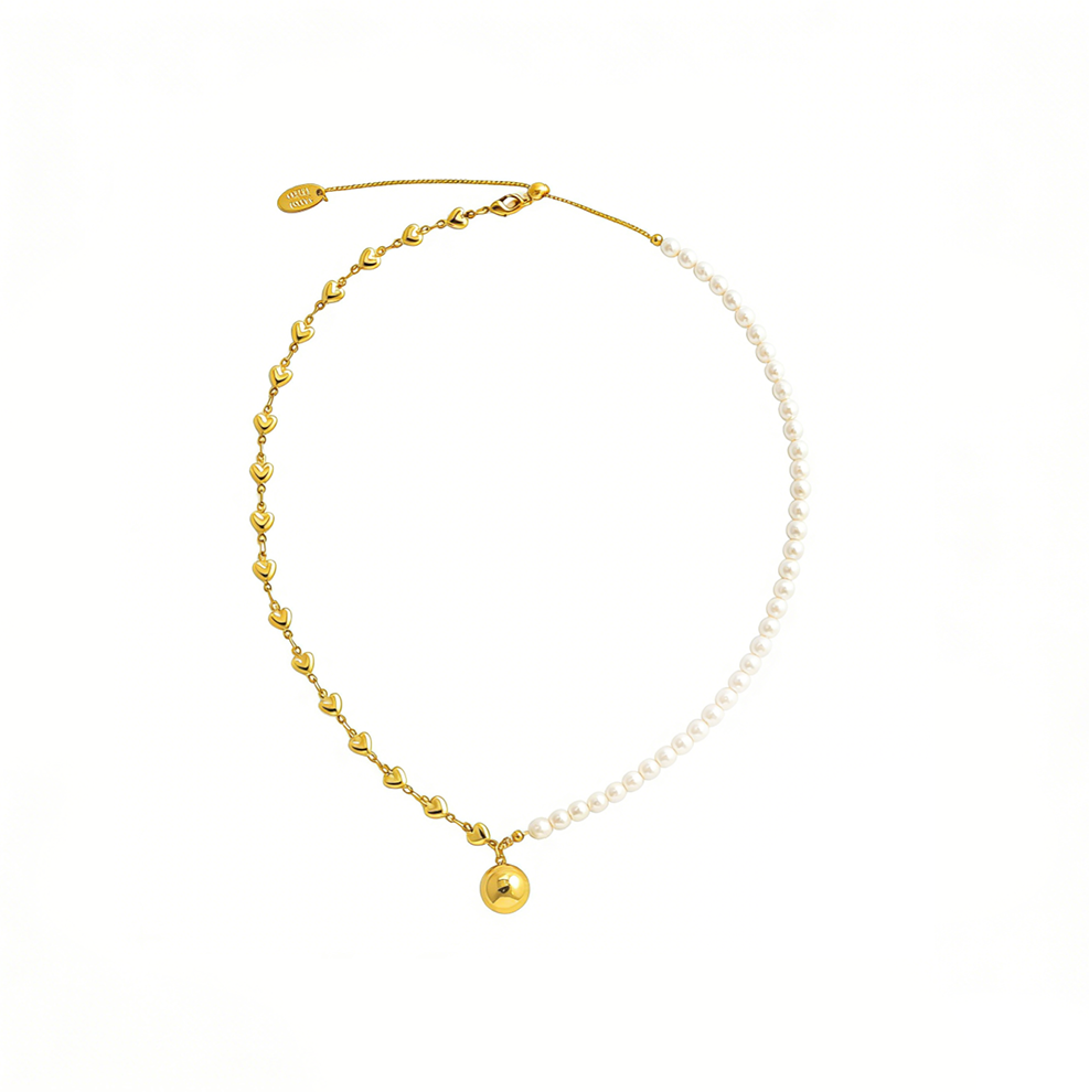 Adjustable Pull Chain Round Pearl Asymmetric Necklace