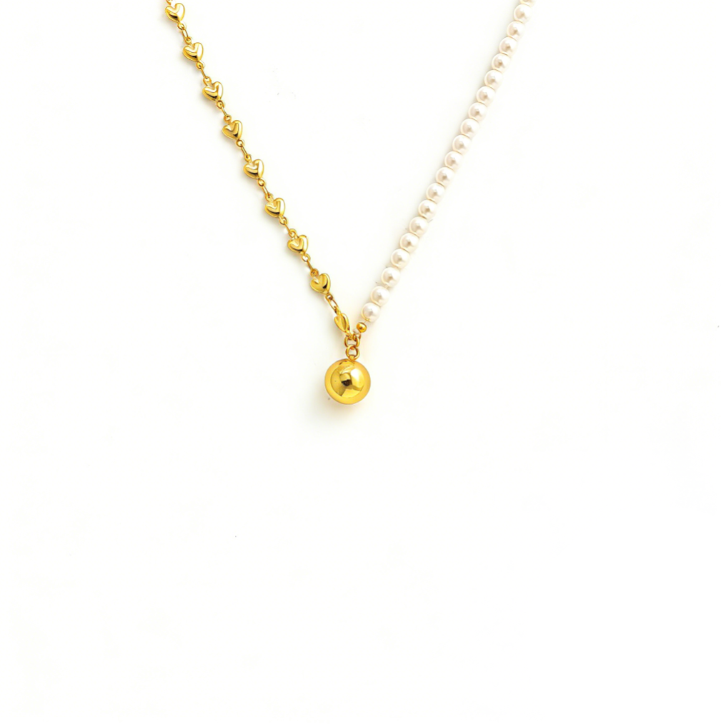 Adjustable Pull Chain Round Pearl Asymmetric Necklace