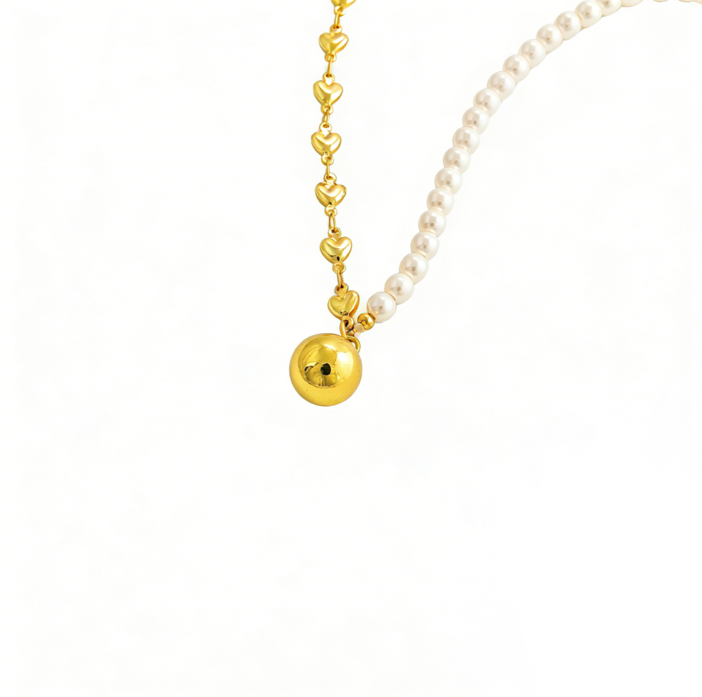 Adjustable Pull Chain Round Pearl Asymmetric Necklace