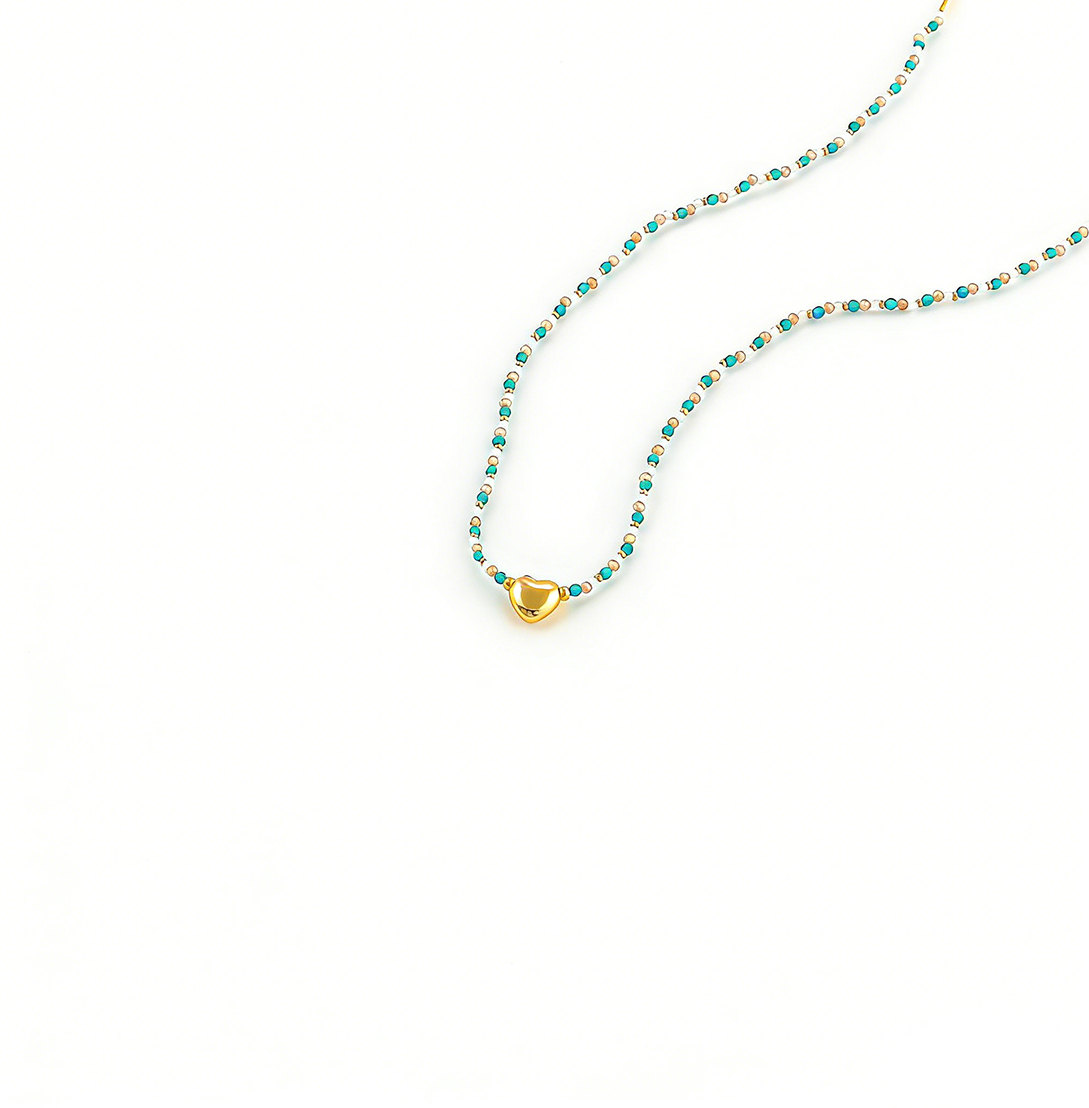 Natural Crystal 3D Heart Beaded Necklace