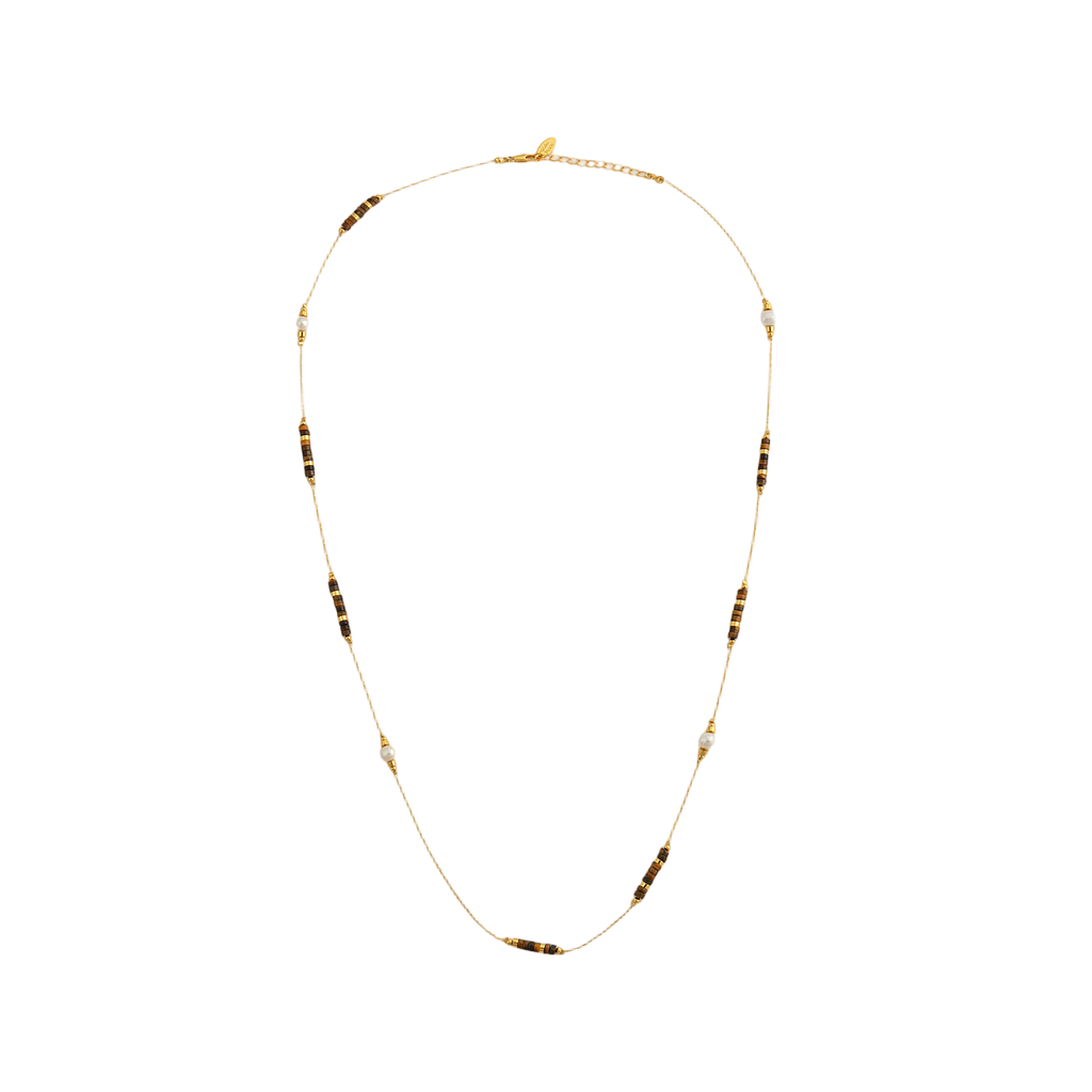 Tiger Eye Baroque Pearl Double-Layer Necklace