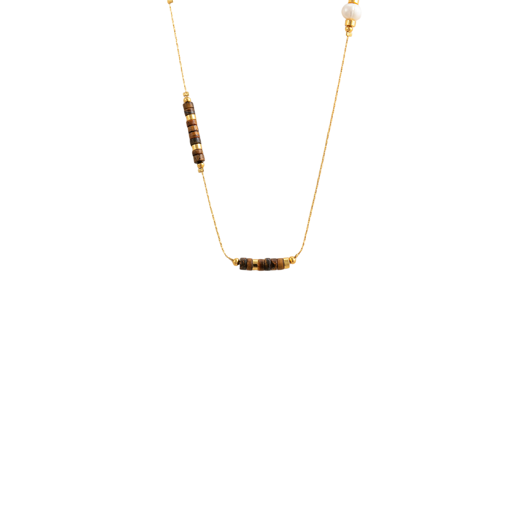 Tiger Eye Baroque Pearl Double-Layer Necklace