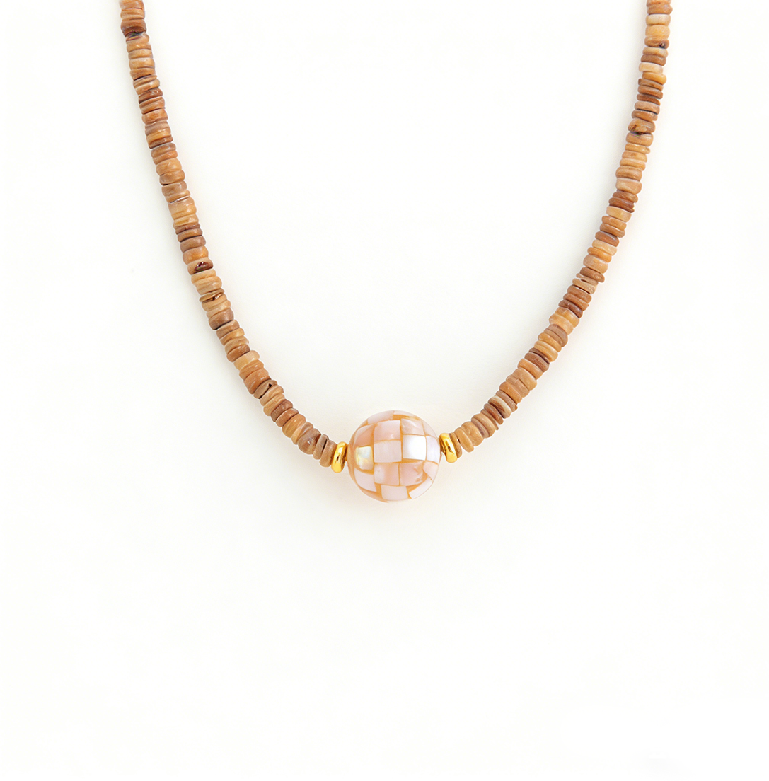 Natural Color Stone Shell Pearl Sphere Necklace