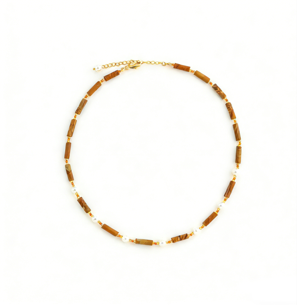 Maillard Color Natural Tiger Eye Stone Beaded Necklace