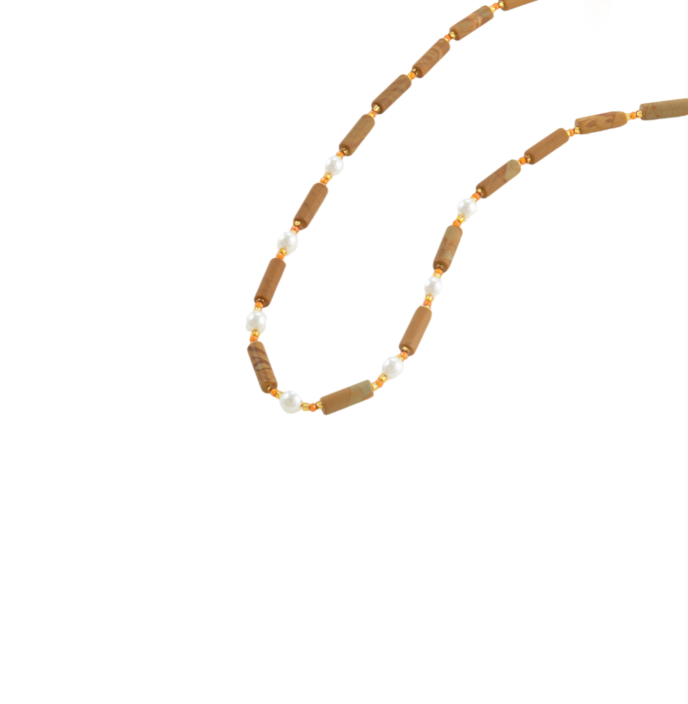 Maillard Color Natural Tiger Eye Stone Beaded Necklace