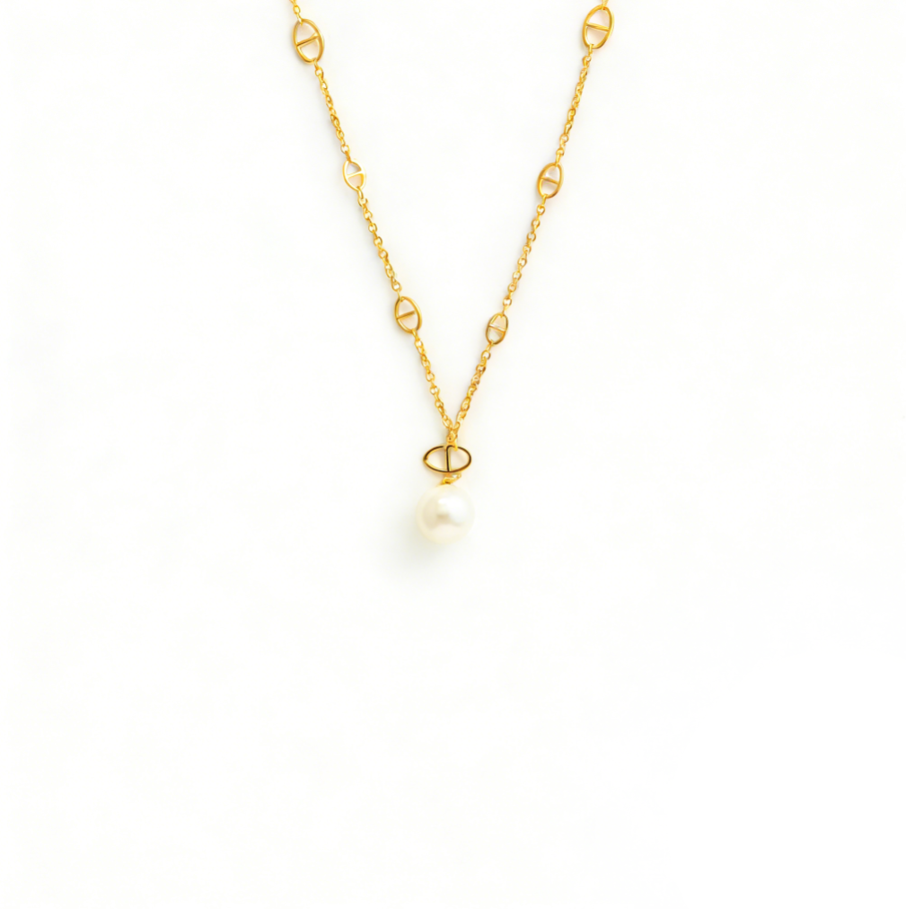 Edgy Statement Shell Pearl Metal Pig Nose Necklace