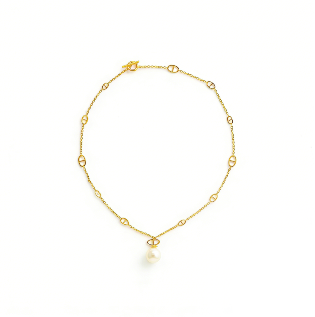 Edgy Statement Shell Pearl Metal Pig Nose Necklace