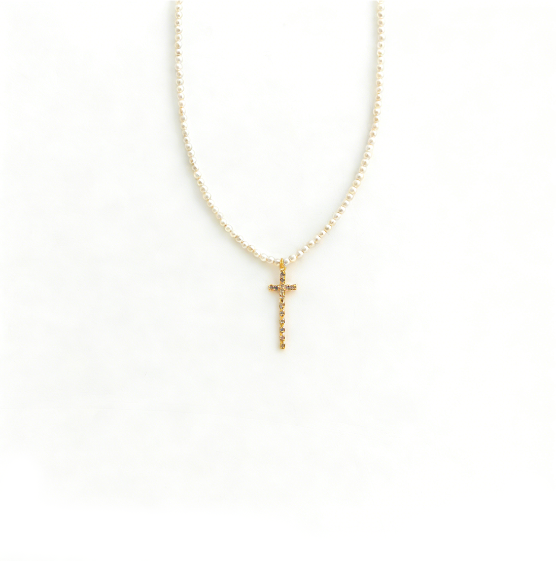 Gentle Fairy Pearl Chain Cross Pendant Necklace