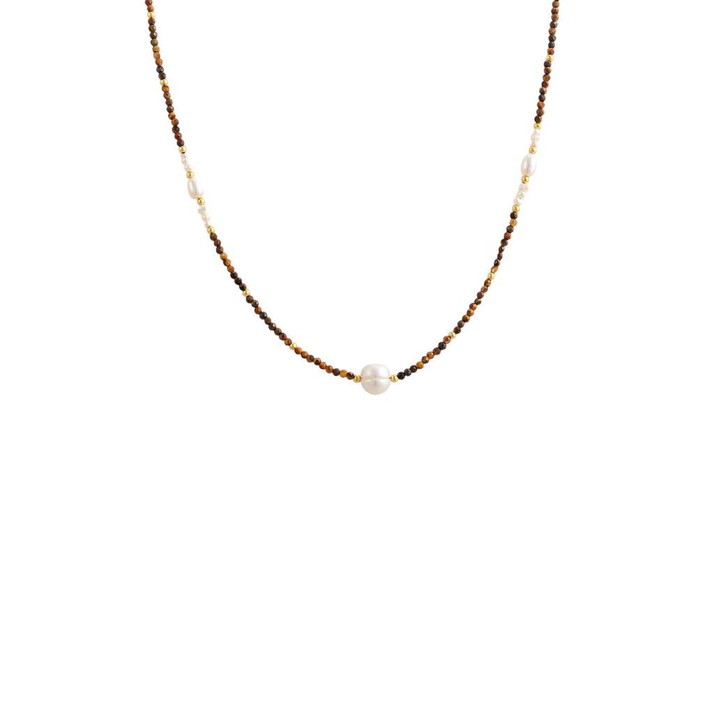 Freshwater Pearl & Tiger Eye Beaded Necklace
