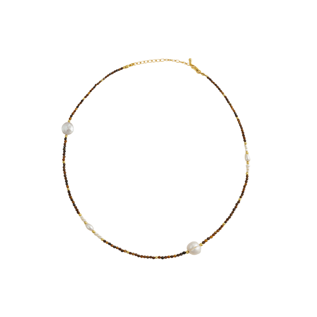 Freshwater Pearl & Tiger Eye Beaded Necklace