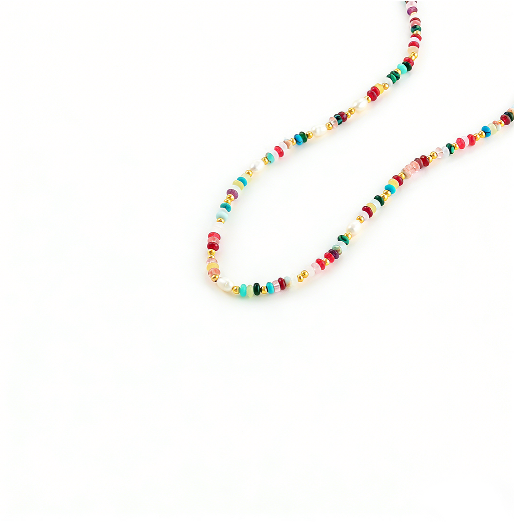 Versatile Colorful Agate Natural Stone Beaded Pearl Necklace