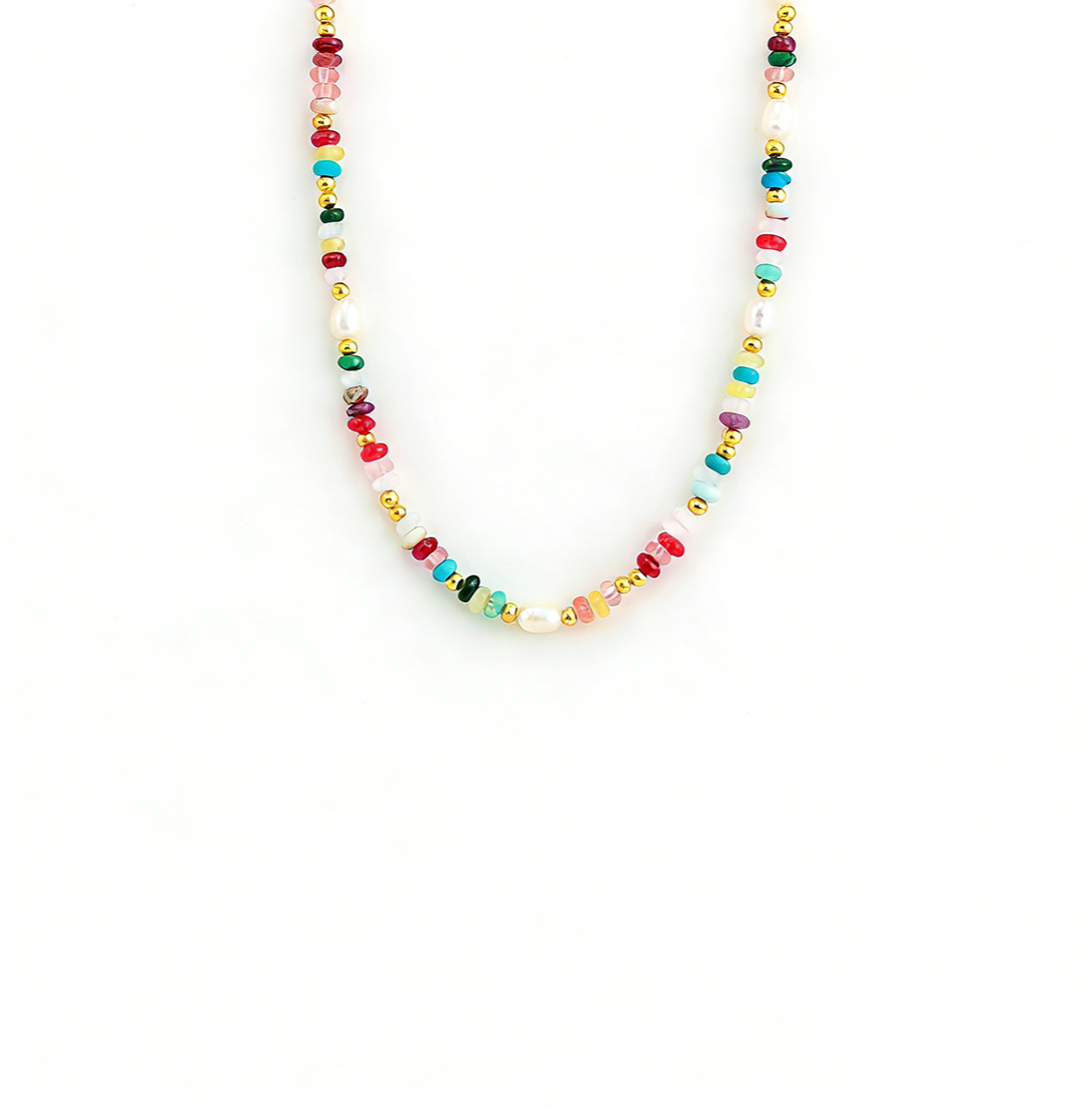 Versatile Colorful Agate Natural Stone Beaded Pearl Necklace
