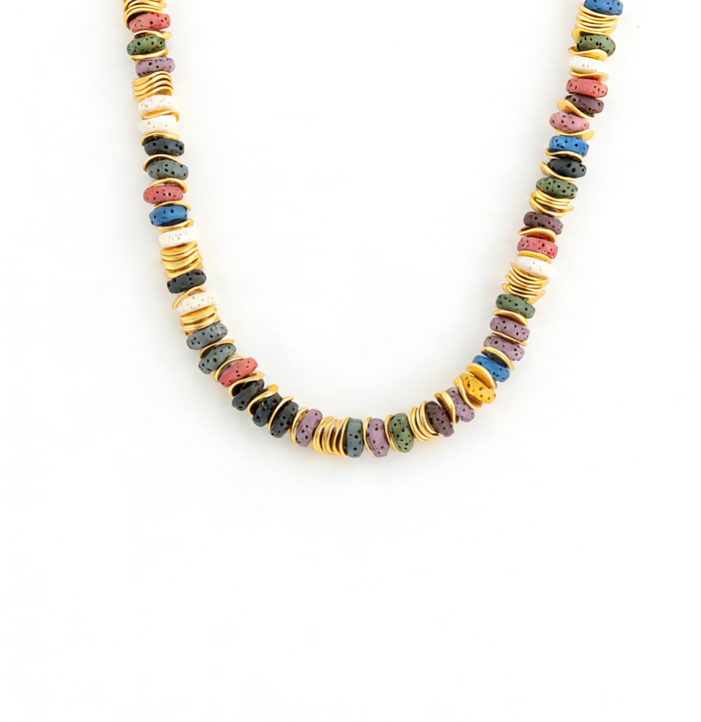 Colorful Volcanic Stone Beaded Necklace